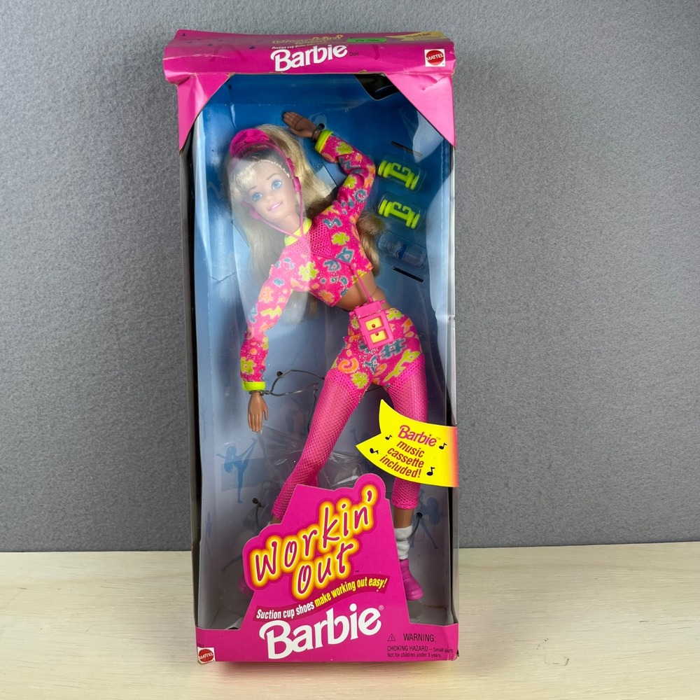 Vintage 1996 Workin Out Barbie Doll Mattel 17317 Neon Fitness "NO Cassette" NIB
